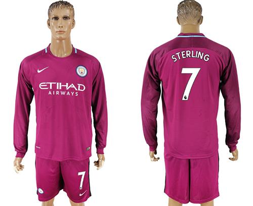 Manchester City #7 Sterling Away Long Sleeves Soccer Club Jersey